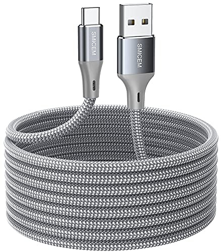 SMICEM Cavo USB tipo C, 5 m, da USB A a USB C, extra lungo e resistente, in nylon intrecciato, cavo di ricarica USB C, compatibile con Galaxy S8, S9, S10, LG G6, G7, V20, V30, V40, Note 8, 9, 10 e