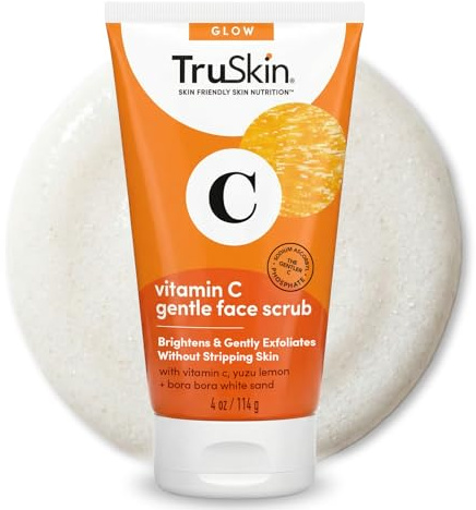 TruSkin Vitamin C Face Scrub & Face Exfoliator - Brightening Facial Scrub with Bora Bora White Sand & Yuzu Lemon - Smooths Texture and Reveals Softer-Looking Skin, 4 fl oz
