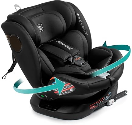 BABYAUTO - Silla de auto ANURA D FIX GR. 0+/1/2/3 – Edad: desde el nacimiento hasta los 12 años – 0 – 36kg – Acontramarcha hasta los 18kg - Giratoria – ISOFIX- Top tether (BLACK)