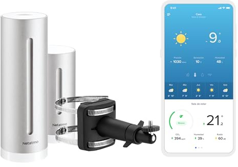 Netatmo Estación Meteorológica Inalámbrica Interior Exterior Con Wifi & NWM01-WW Soporte, para Pluviómetro Anemómetro, Negro, 7.5x12.5x10 cm