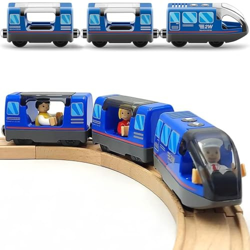 Battery Operated Train for Wooden Train Track Set Toys for Toddlers 3 4 5 Year Old Boys Kids Magnetic Couplings City Vehicle with Figures (Without Track)