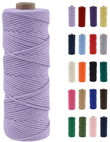 POPOYU 2mm Lilac Macrame Cord,100m Natural Cotton Macrame Rope,Light Purple Macrame Cotton Cord Twine Rope Craft String Without Chemicals for DIY Crafts,Art,Gift Wrapping,Christmas Wedding Decor