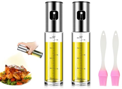 Anlising 2 Pezzo Nebulizzatore Olio, Spruzzatore Olio, Invia 2 Pennello Cucina, 100ML Spruzzino Olio per Friggitrice Aria, Spruzzatore di Olio D'Oliva, Spray Olio Cucina, per Cottura, BBQ, Cucina
