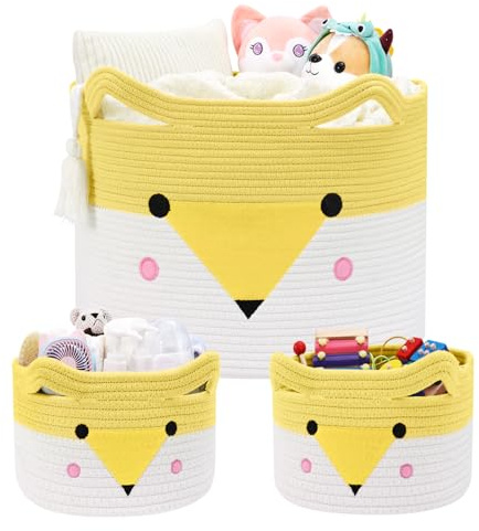 AXHOP Large Toy Storage Baby Basket 3 Pack, 50x35cm Woven Baby Laundry Blanket Basket, Teddy Storage for Kids, Dog, Cat.