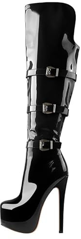 Meinabsatz Stivali da donna con plateau con tacco alto, con fibbie, Pintura Nero, 40 EU