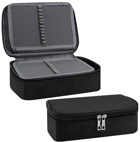 QINGHEC Federmappe Schwarz Groß, Federmäppchen mit Reißverschluss, 72 Slot Schlamppermäppchen mit Fächer, Stiftetasche mit Tragegriff, 23.5x16.5x7cm,Abnehmbar, für Mädchen Jungen Erwachsene