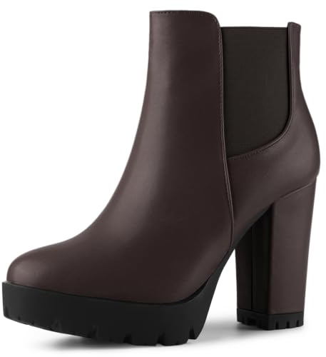 Allegra K Women's Round Toe Zipper Block Heel Platform Ankle Boots Coffee 5 UK/Label Size 7 US