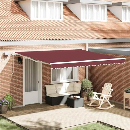 QJBSAVVA Store banne avec éclairage LED - 400 x 300 cm - Bordeaux - Résistant aux UV et imperméable - Pour terrasse, balcon et jardin - Store à bras articulés avec manivelle