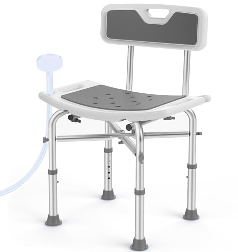 Kekoy Silla Ducha Personas Mayores, Taburete Ducha Reforzado, Placa de Asiento Ensanchada, Ajuste de Altura de 5 Niveles, para Adultos y Discapacitados, Gris