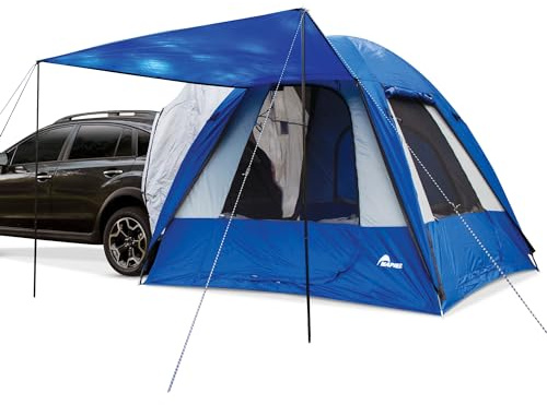 Napier Sportz Hatchback and Small CUV Tent 8'x8' Waterproof Camping Tent with Awning 4 Person Blue/Grey Car Tent