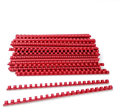 Alevar Dorsi in Plastica a Spirale per Rilegatura, 21 Anelli Diametro 10 mm, Formato A4, Capacità da 41 a 55 Fogli, Colore Rosso, Confezione da 100 Pezzi
