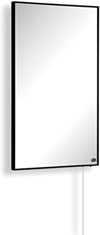 Könighaus Calefacción por infrarrojos de espejo - 1000W marco negro incl. Termostato - Calefacción de espejo que ahorra energía - Calefacción por infrarrojos de pared - Calienta en 2 minutos