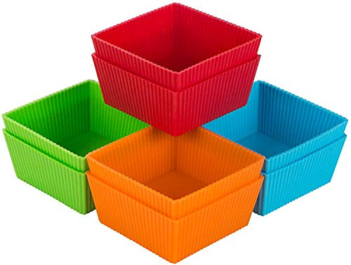 Webake Large Muffin Cupcake Cases Square 9cm Silicone Cake Tin 8 Pcs Giant Cupcake Moulds Reusable Baking Cups for Air Fryer, Cakes, Ice Creams, Puddings, Jelly