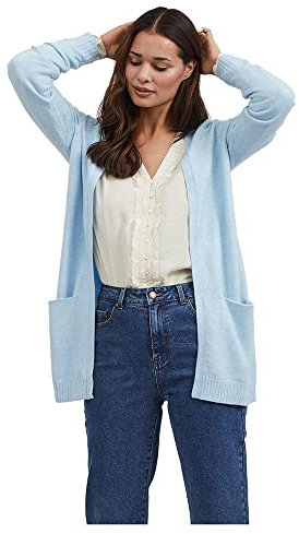 Vila Damen Viril Open L/S Knit Cardigan - Noos Strickjacke, Kentucky Blue/Detail:Melange, XS