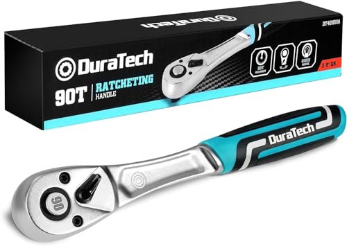 DURATECH Cricchetto Reversibile con Attacco Quadro da 3/8, Cricchetto Reversibile a 90 Denti, Impugnatura a Cricchetto con Sgancio Rapido, in Acciaio al Cromo Vanadio, Angolo di Lavoro Ridotto 4°