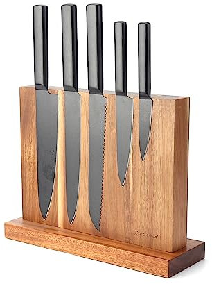 KITCHENDAO Supporto magnetico di lusso per coltelli con magneti migliorati, legno di acacia ecologico, espositore per posate e portaoggetti