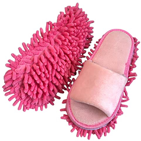 Volicph Rengöringstofflor med rengörande avtagbara tofflor mikrofibersula golvrengöring tofflor dammtrasa tofflor moppskor rengöringsskor, sammet rosa, 43/44 EU