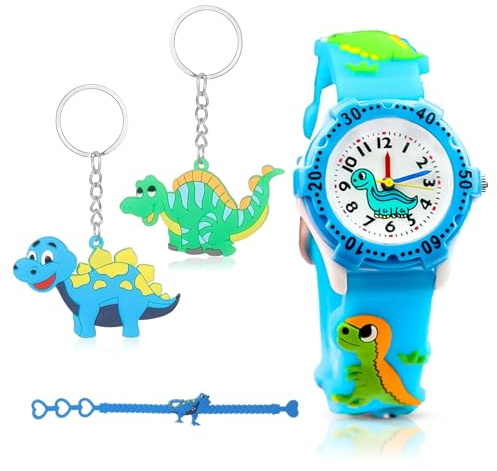 Dinosaur Watch Set for Boys, Toddler & Kids 3-6 Years Old, Waterproof Silicone Strap, Boy Gift