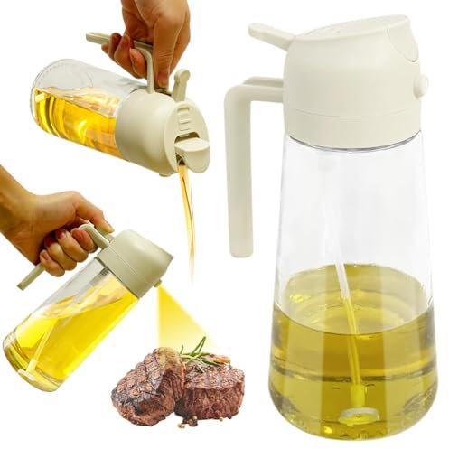 Liujiami 450ml 2-in-1 Spray Design Oil Dispenser Bottle Auto Flip Olive Oil Sprayer Leakproof Vinegar Sprayer for Kitchen Cooking Air Fryer Roasting Salad Baking Grilling