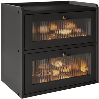 Alpeir Holz Brotkasten, 2 Etagen Groß Brotbox mit Belüftungslöcher und Magnetisch Acryl-Sichtfenster, Arbeitsplatte Küche Aufbewahrung Behälter für Snack Knäckebrot Obst, Schwarz