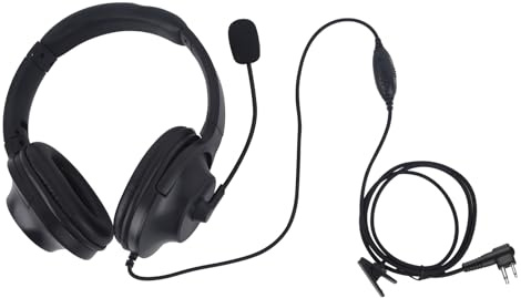 Pdflie Two Way Radio Over Ear Headset Security Over-The-Head Earmuff Headphone with PTT Boom Mic VOX Earpiece Compatible for Motorola 2 Pin Walkie Talkies (Binaural,Wired,Black)