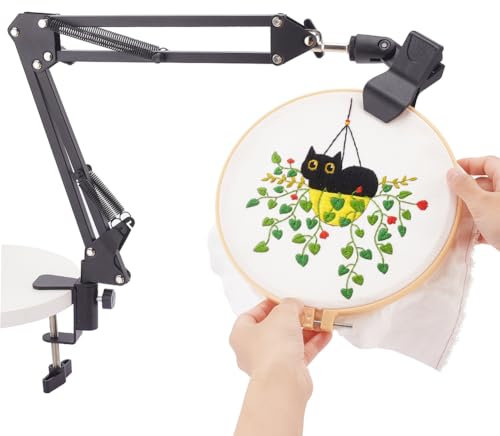 OLYCRAFT Black Embroidery Table Stand Kit 8mm Hole Hand Embroidery Stand Lap Folding Cross Stitch Stand Clamp Hand Embroidery Hoop Holder 360 Rotated Embroidery Holder Stand for Embroidery Hoops
