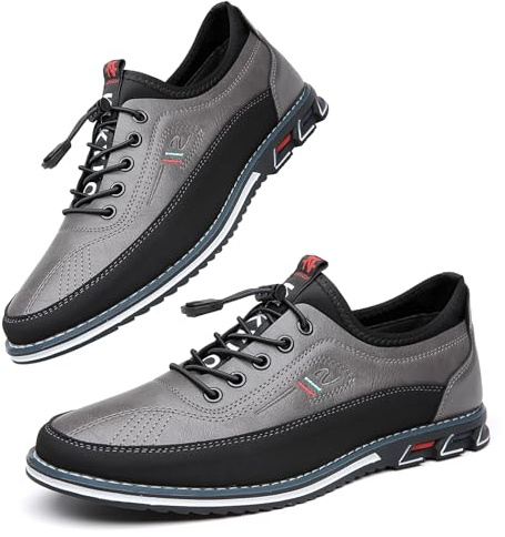 Asifn Hombres Zapatos de Cómodos Cuero Oxford de Negocios con Cordones británicos Casuales para Zapatos de Oficina de conducción clásicos Transpirables Gris 40 EU