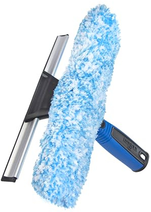 Unger Professional 2-in-1 Squeegee & Scrubber - 10” Window Cleaning Tool – Cleaning Supplies, Squeegee for Window Cleaning, Commercial & Residential Use, Reusable Microfiber Sleeve