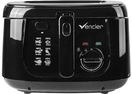 Vencier 2.5L Electric Deep Fryer for Countertops with Non-Stick Coating, Internal Mesh Basket, Safety Handle, and Viewing Window – Effortless Cleaning (Black)