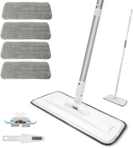 Balai en Microfibre Professionnel pour Nettoyer les Sols, Balai Plat pour Stratifié, Bois Dur, Sol Dur, Carrelage en Vinyle, avec 4 Tampons Réutilisables Lavables pour Salle de Bain et Cuisine
