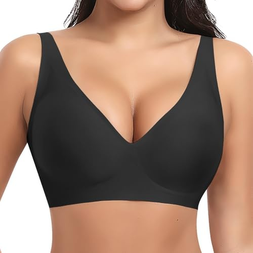 Ganado Soutien Gorge sans Armature Femme Brassière Push up Col en V Profond Bralette Classiques Brassiere sans Coutures Coton