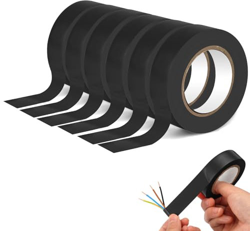 OFFCUP Nastro Isolante, 6 Pezzi Nastro Adesivo Isolante, Nastro Elettrico Rotoli, Per Isolare, Riparare e Legare, Ottimo per Elettriche, Automobilistiche e di Attrezzature (Nero)