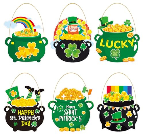 MOUNMDA 30 Pack St. Patrick's Day Crafts for Kids DIY Gold Pot Coins Leprechaun Hats Shamrock Crafts Ornament Luck Gift for Irish Saint Patrick Decorations Classroom Party Favors