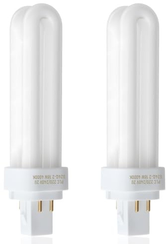 kcrnw 2 PCS 18W G24q-2 Compact Fluorescent Lamp 4 Pin 220V PLC Light Bulb 1200LM 4000K Natural White 2U Double Tube Energy Saving Lamps, Non-dimmable for Office Porch Corridor Bathroom Living Room