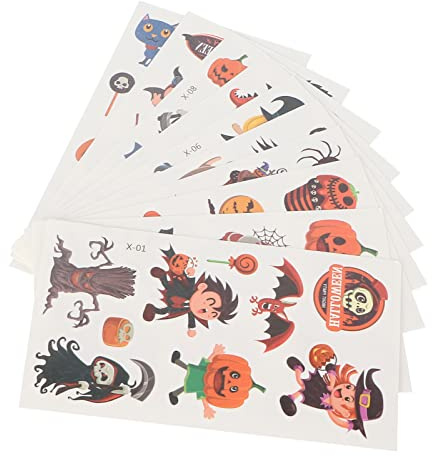 Gonetre Halloween-klistermärken för ansikte och kropp, söt tecknad spökdesign, för rollspel, kostymfester, 10 ark, giftfritt, säkert material (set måltid)