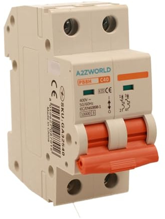 Interruttore Magnetotermico 40A C40, Bipolare 2P, Curva C 10kA, 2 Moduli DIN 220V AC, Certificato IEC60898-1, Serie Professionale PB8H