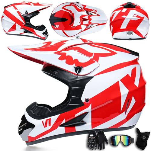 Casco de Motocross para jóvenes y Adultos con aprobación Dot Casco Integral para Motocross con Gafas, Guantes y Protector Facial para BMX ATV MTB MX Descenso Bicicleta de montaña