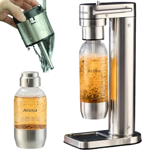 Carbonates Any Drink-Airosia Soda Maker Machine-304 Stainless Steel Sparkling Water Maker, Carbonator Machine with BPA Free Bottles(1L+0.5L) (CO2 Carbonator NOT Included)