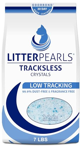 Litter Pearls Tracksless Unscented Non-Clumping Crystal Cat Litter with Odorbond, 7 lb, White, Clear and Blue Crystals