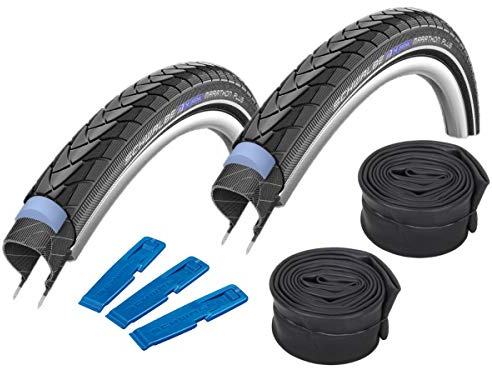 SCHWALBE Marathon Plus modell 2014 (40-622) 28 x 1,5 tum, set: 2 x cykeldäck för trekking- crossbike 2 x slangar AV 17 med bilventil