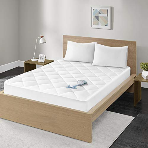 Madison Park Quiet Nights Mattress-Cover-Protector | 100% Cotton Sateen Waterproof Down Alternative Bed-Pad-Topper, Full, White