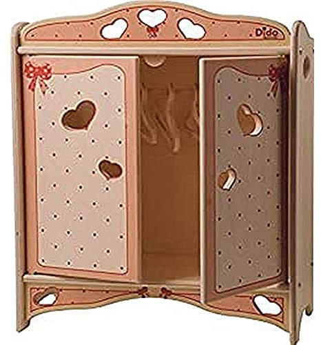 Dida - Kleiner Puppenschrank Aus Holz Mit Garderobenstange Und 4 Kleiderbügeln Für Puppen Bis 35 cm Höhe - Dekoration:Schleife. Optimal Für Die Puppenecken Im Kindergarten Und In Der Kinderkrippe