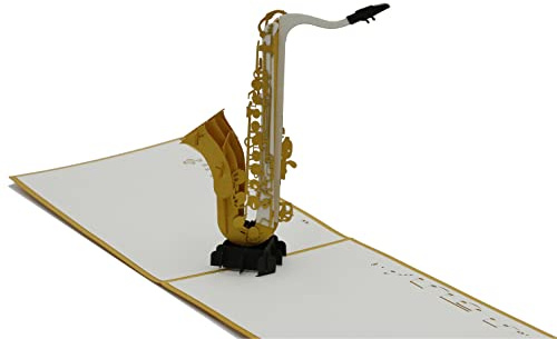 design3dkarten® Saxofon, sassofono, strumento jazz, buoni musicali, concerti, biglietto pieghevole 3D, biglietto pop-up, biglietto di auguri