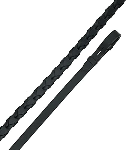 SIE Plait Braided Leather Reins Black Brown Cob and Full (Full, Brown)