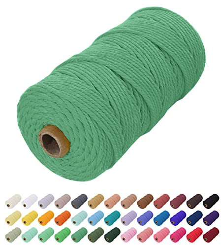 Uiopa Makramee Garn 2mm x 200m, Baumwollkordel Farbig Baumwollgarn Geflochten Baumwollseil, Natürliche Baumwollschnur für Wandbehang, Vorhang, Traumfänger, Hängepflanze, Deko (Grün)