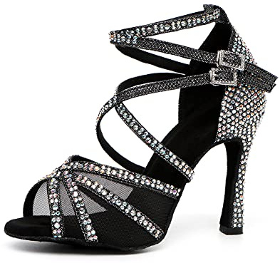 RUYBOZRY Dam Latin Dansskor Glitter Strass Salsa Party Föreställning Balsal Dansskor,YCL508-Svart-8.5-5059,EU36