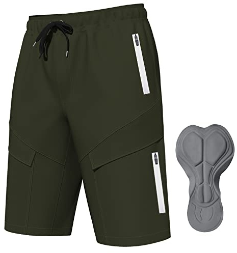 Logas MTB Herren Radlerhose,Herren Mountainbike Shorts Atmungsaktiv Radhose ，MTB Shorts für Männer mit 6 Taschen,Grün,M