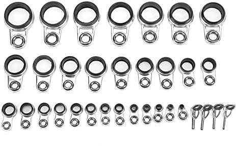 Psytfei Angelrute Reparatur Set 33 Stück Edelstahl Keramik Spitzenringe Kit Tip Tops Angelrute Teleskoprute Reparatur Kit Angelrutenführungen Rutenringe für Reparatur Ersatz Pole Gebäude