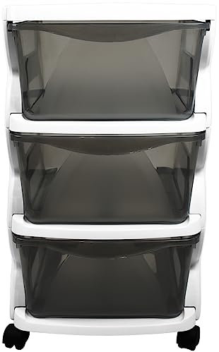 Bischof Rollcontainer INSIEME mit Modellwahl Schubladenregal Büro Container Schubladenrollwagen Kunststoff (3 Schubladen, weiß)