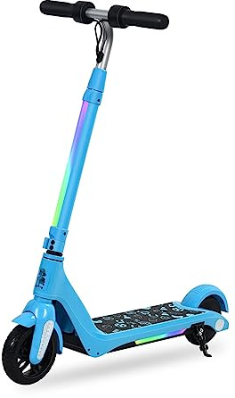 KHHK Elektroroller Kinder ab 6-12 Jahre, einstellbare Höhe und Geschwindigkeit, mit LED-Anzeige und LED-Leuchten, geeignet als EIN Elektro Scooter Geschenk für Kinder und Jugendliche (Blau)